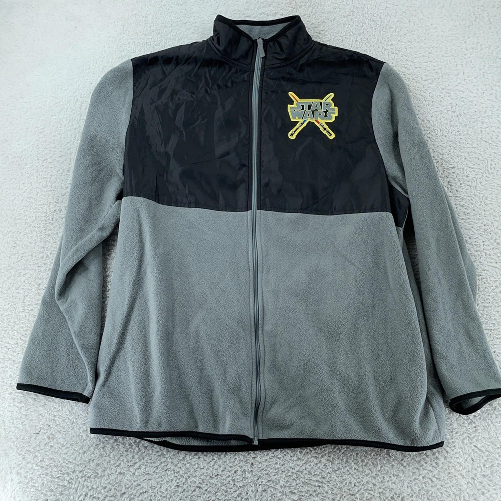 Star Wars Jacket Mens XL Gray Full Zip Fleece Disney Embroidered Logo Colorblock